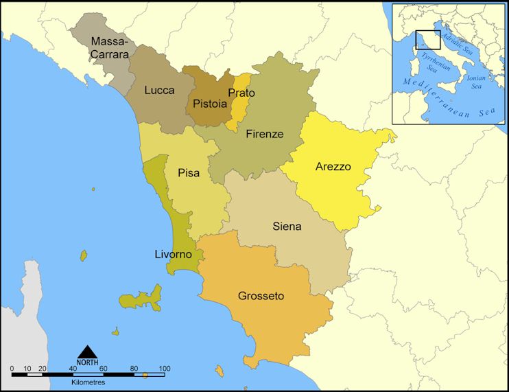 Map of the Provinces of Tuscany